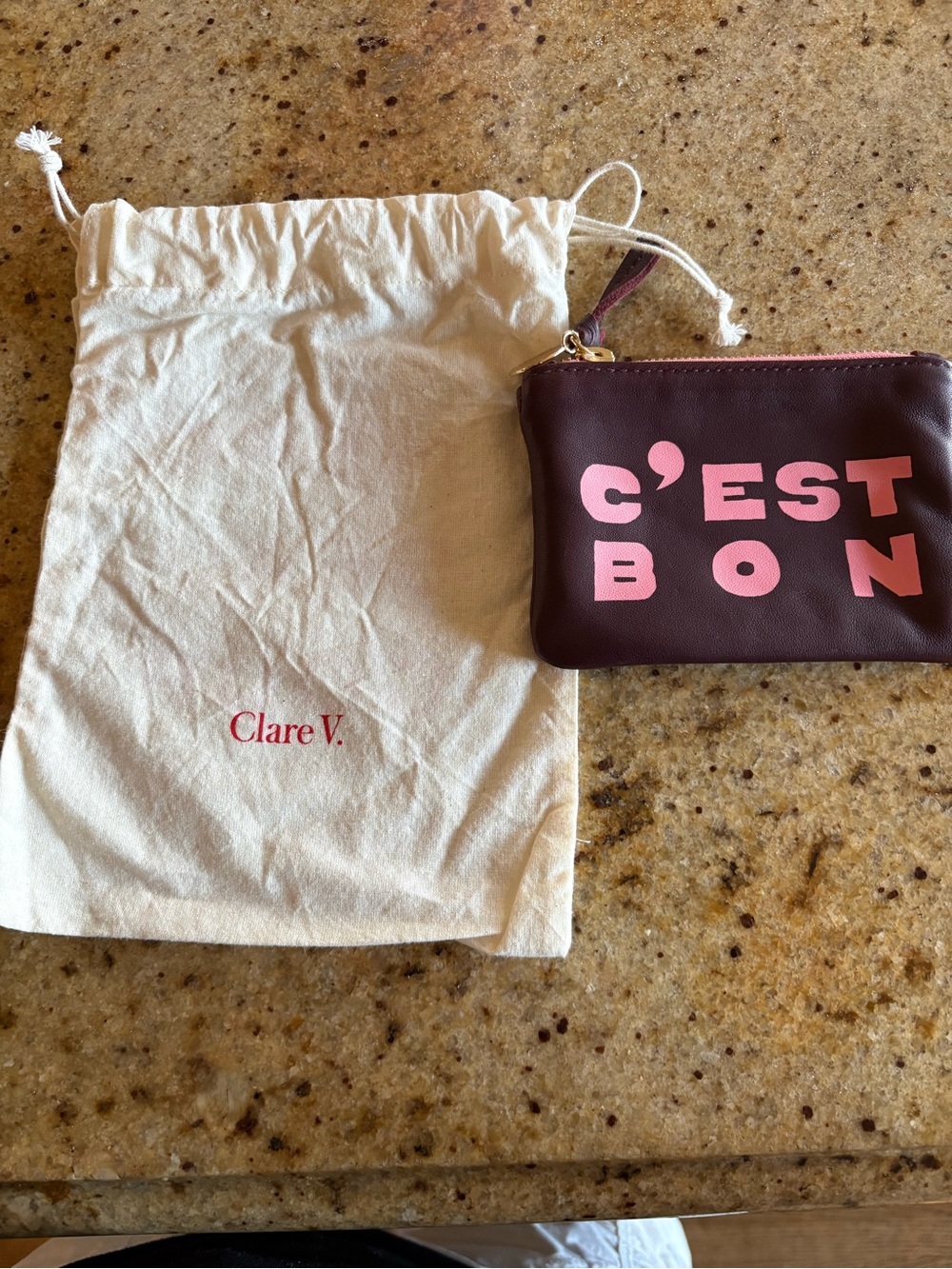 Clare V Women's Burgundy Zip Change Clutch with Pink Lettering